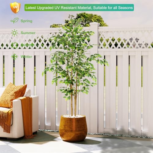 Nafresh Tall UV Resistant Ficus Tree Artificial，5ft(60in) Faux Ficus Tree with Realistic Smooth and Shiny Leaves， Fake Trees Indoor Outdoor for Home Office Living Room Bedroom Foyer Porch Decor. - size: 5ft