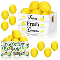 Marsui Lemon Decor Set Mini Wooden Crate with 8 Fake Lemon for Home Kitchen Farmhouse Rustic Summer Tiered Tray Decor Table Decorations Summertime Party Centerpiece