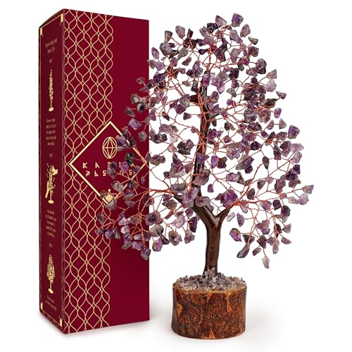 Crystal Tree of Life Amethyst Healing Crystal Trees for Home & Office Decoration, Handmade Crystal Money Bonsai Trees for Positive Energy, Good Luck, Christmas Decor, Birthday Gifts for Women, Mom - color: Wooden Base Amethyst Crystal Tree