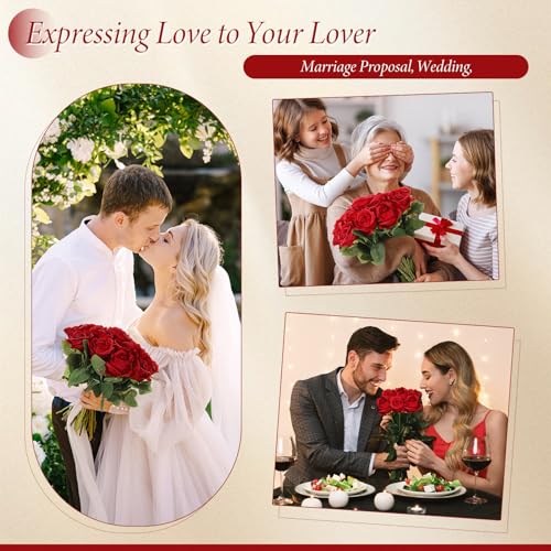 Hotop 40 Pcs Rose Artificial Flowers Bulk with Long Stem,Realistic Silk Fake Roses Bouquet for Home Wedding Centerpieces Party Table Decoration Valentines Gifts(Red) - color: Red