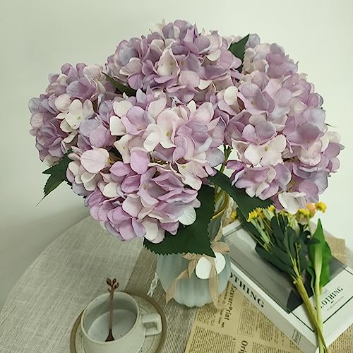 Light Purple Hydrangea Artificial Flowers,6 Pcs Faux Hydrangea Flowers,Artificial Hydrangeas Flowers with Stems,Fake Hydrangeas,Purple Silk Hydrangea Flower with Stem for Home Decor (6, Light Purple) - color: Light Purple