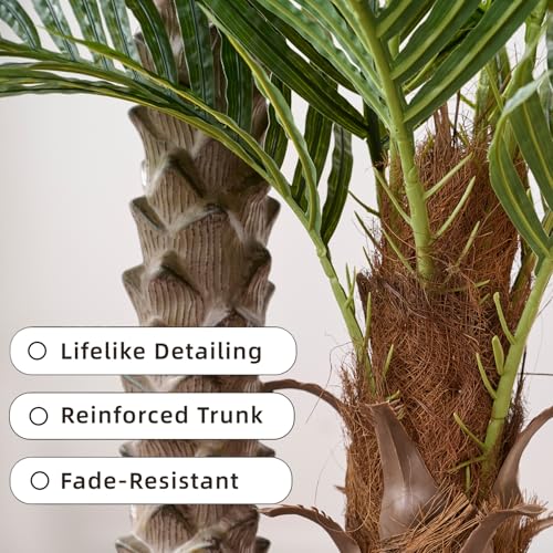 6FT Artificial Phoenix Palm Tree with Two Trunks UV Resistant Faux Sago Palm Plants for Indoor Outdoor, Realistic Large Tropical Decor for Home Office Patio Poolside Garden, Ready to Use in Cement Pot - color: 6ft-two Trunks-1pack, size: 6ft
