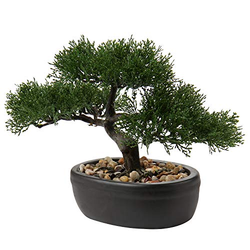 Artificial Bonsai Tree Juniper Faux Plants Indoor Small Fake Plants Decor with Ceramic Pots for Home Table Office Desk Bathroom Shelf Bedroom Living Room Farmhouse Decorations - style: Japanese