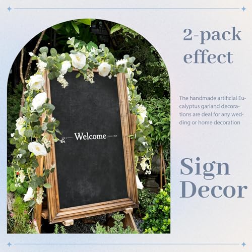 Der Rose 2 Pcs 13FT Artificial Flower Garland Wedding Decor, White Rose Eucalyptus Greenery Garland with Flowers & Floral Garland for Table Runner Flower Arch Backdrop - color: White 2 Pcs