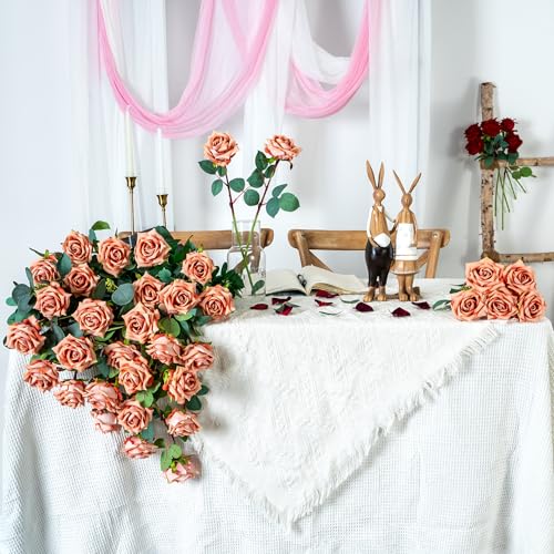 Ttranewsoo Fake Roses Faux Flowers Silk Roses Artificial Roses with Stems Realistic Artificial Flowers Suitable for Indoor Home Decoration Diy Bouquet Wedding Decoration Party Decor 24PCS Khaki 16.5In - color: Khaki 24pcs