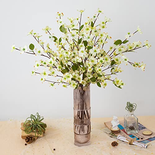 Artificial Flowers Blossom Stems Dogwood Silk Flowers Fake Cornus Bush for Home Decoration Table Centerpieces, 8 PCS (White) - color: White
