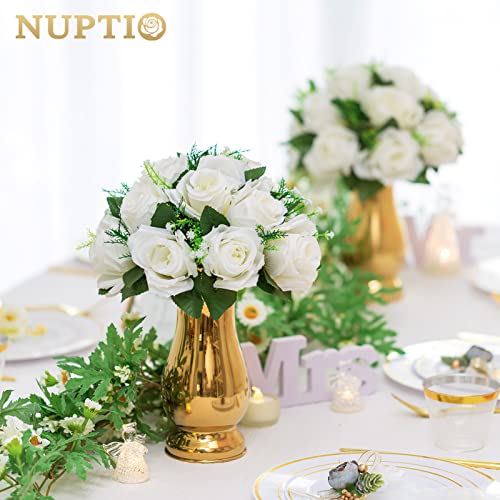NUPTIO White Flower Centerpieces for Tables: Artificial Flower Ball | 2 Pcs 9.5 inch Fake Floral Rose Arrangement for Wedding Birthday Party Bridal Shower Decorations - color: White, size: 2 Pcs