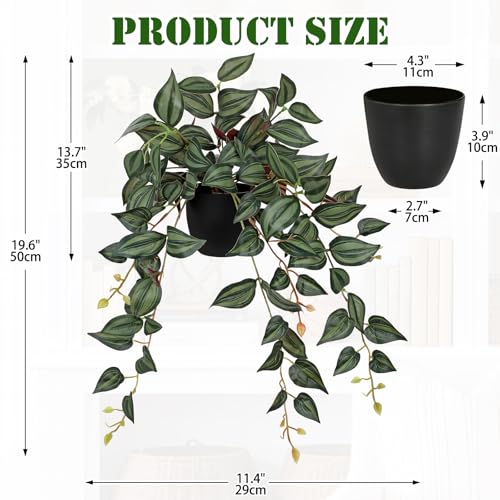DILATATA Fake Plants Artificial Potted Plants 20 Inch Faux Peperomia Ivy Vine Plant Hanging Plant for Home Office Desk Shelf Indoor Outdoor Decor - color: Wandering Jew-green