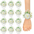 Sherr 12 Pcs White Wrist Corsage with Ribbon Wedding Wrist Flower Artificial Carnation Silk Wristband Decor for Wedding Bridal Bridesmaid Women Flower Tea Party Prom Homecoming Accessories