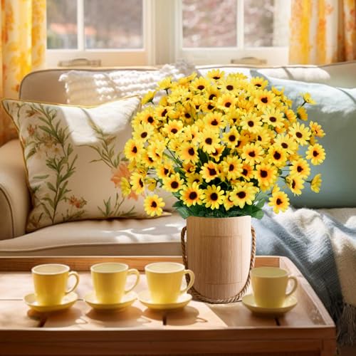 8 Bundles Sunflowers Artificial Flowers Silk Mini Sunflowers Fake Yellow Flowers Gerbera Daisies Flowers for Indoor Outdoor Home Kitchen Table Wedding Centerpieces Gravesites Decor (13.77")
