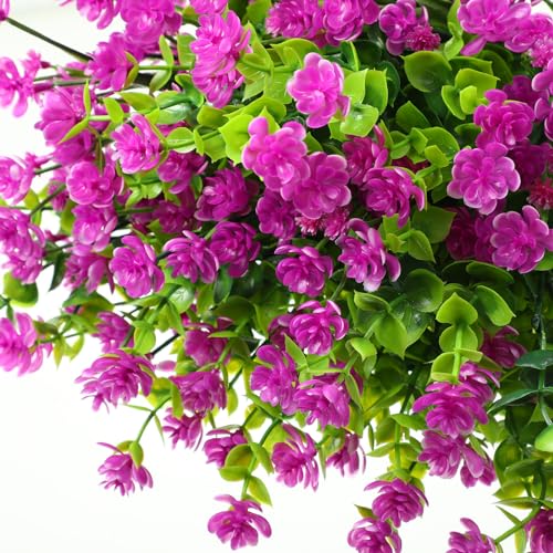 WILLBOND 12 Bundles Artificial Flowers Outdoor, UV Resistant Faux Artificial Plants Shrubs Plastic Flower Bulk for Hanging Planter Porch Window Home Spring Summer Decor(Fuchsia) - color: Fuchsia