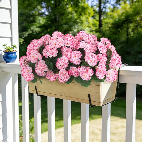 Ammyoo Artificial Geranium Flowers for Outdoors Decoration, 6 Pcs Fake Silk Geraniums Flower UV Resistant Look Real Faux Plants for Spring Garden Porch Planter Yard Table Centerpieces Decor - color: Pink