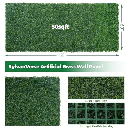 Artificial Boxwood Roll, 60x120 in(50 sqft) UV-Anti Faux Ivy Hedge Grass Wall Panels for Patio and Balcony Privacy, Fake Greenery Backdrop Decor for Fence, Garden, Backyard - size: 60x120inch