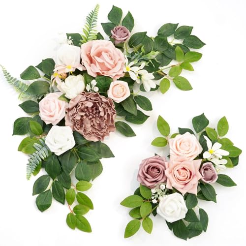 Wedding decor (pack of 2) Welcome Sign Flower Backdrop Garland For Ceremony Reception Wall Easel Home Decoration Entryway Faux Outdoor Board Head Table Decor (Dusty Rose) - color: Dusty Rose