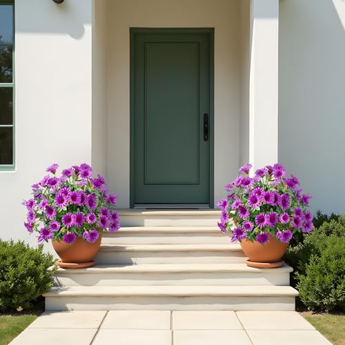 Purple Artificial Morning Glory Flowers for Outdoor Planters, Premium UV Resistant Silk Faux Flowers for Porch, Hanging Basket & Window Box, Cottage Garden Decor, No Pot, 13.3 Inch, 4 Bundles - color: Dark Purple 4pcs