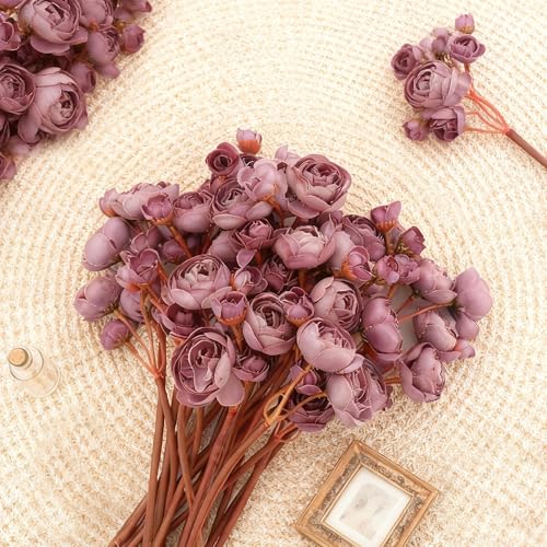 24 Stems Artificial Ranunculus Flowers - 96 Bloom Faux Silk Ranunculus Bouquet for Wedding Decorations, Home Décor, Holiday Arrangements & Large Event Centerpieces (Purple) - color: Purple