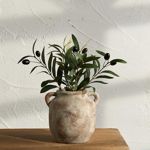Ceramic Flower Vase Home Decor - 6 Inch Farmhouse Rustic Table Vases with Handle Living Room Decoration Decorative Vintage Pottery for Kitchen Shelf Coffee Dining Bookshelf Fireplace Centerpiece - color: A-6" Retro
