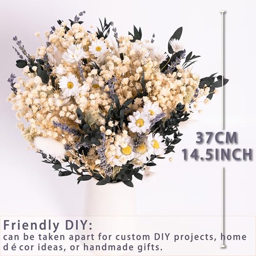 Handmade Dried Flower Bouquet – Natural White, Lavender, Baby’s Breath, Pampas Grass & Eucalyptus – Rustic Boho Style for Home Decor, Weddings, Gifts, and Events - color: White and Green