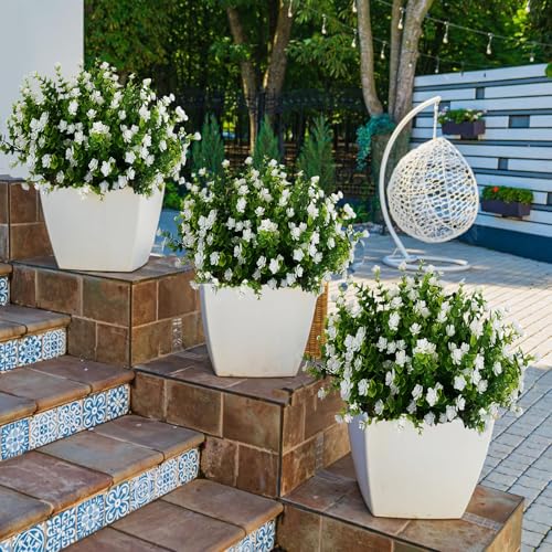 Outdoor Artificial Flowers, Outdoor Faux Plants UV Resistant hrubs,Faux Flower for Indoor Outdoor Planters Spring Summer Window Boxes Decoration (A-White, 12 PCS) - color: A-white