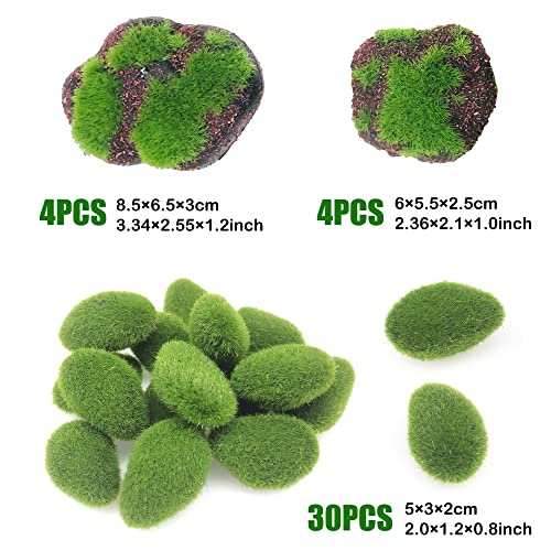 Woohome 38 PCS Artificial Moss Rocks Decorative Faux Green Moss Covered Stones, 30 PCS Green Moss Balls and 8 PCS Fake Red Brick Moss Decor for Floral Arrangements, Fairy Gardens and Crafting - color: 38pcs Red