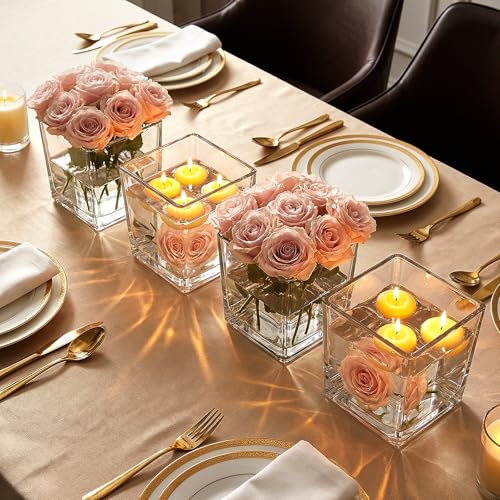 6 Pack Square Glass Vases 5"x 5" x 5", Plant Terrarium, Floating Candle Holder, Clear Bulk Flower Vases for Centerpieces,Wedding Party, Office Decorations, Home Décor, Events - size: 5"-6Pack