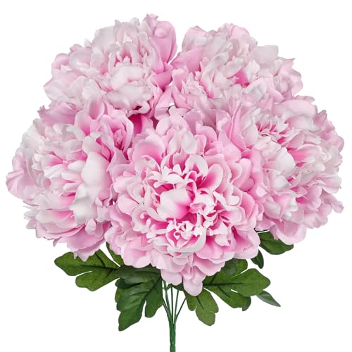 Briful Artificial Peony Flowers Bouquet 15.7" Faux Pink Silk Peonies Floral Arrangement Fake Flowers for Home Office Wedding Party Table Centerpiece Decor - color: Pink