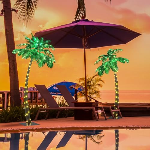Lightshare 5FT+7FT Gorgeous Artificial Lighted Palm Tree, 248LED Lights, Decoration for Home,Party, Christmas, Nativity, Outside Patio-Electric - size: 5FT+7FT