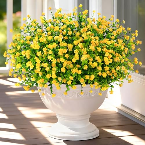 Yastouay Artificial Flowers for Outdoors UV Resistant, 14 Bundles Yellow Realistic Fake Outdoor Flowers Fake Plants, Faux Flowers for Outdoor Planters Front Porch Garden Window Box Farmhouse Decor - color: Yellow, size: 14 Bundles
