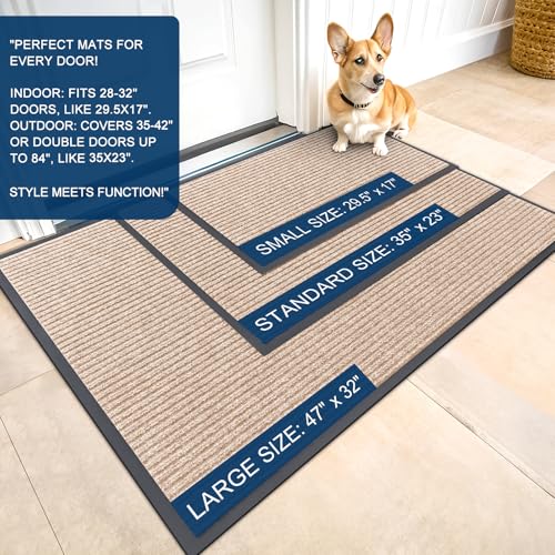 OLANLY Front Door Mat Indoor Outdoor Entrance, Waterproof Heavy Duty Doormat, Fade Resistant, Low Profile, Easy Clean Patio Porch Welcome Floor Mats for Entry, 29.5x17, Beige - color: Beige, size: 29.5" X 17"