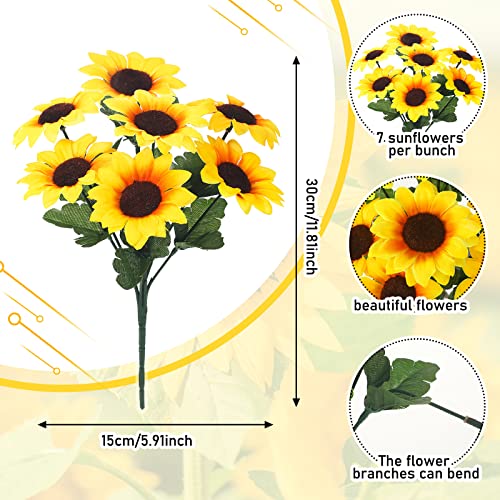 Redbaker 24 Bundles Yellow Sunflower Faux Mums for Outdoor Artificial Flower with Stems Bouquet Fake Plants Bulk UV Resistant Plastic No Fade Wedding Fall Garden Home Window Decor - color: Yellow, size: Summer Sunflower