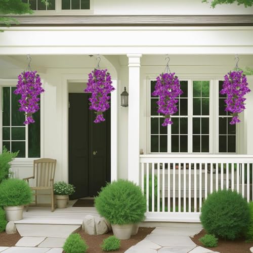 IPOPU Bougainvillea Artificial Hanging Flowers 2PCS Faux Trailing Plants Fake Flower Vine UV Resistant Realistic Silk Flowers for Outdoor Home Patio Garden Porch Wedding Wall Decorations (Fuchsia) - color: Fuchsia