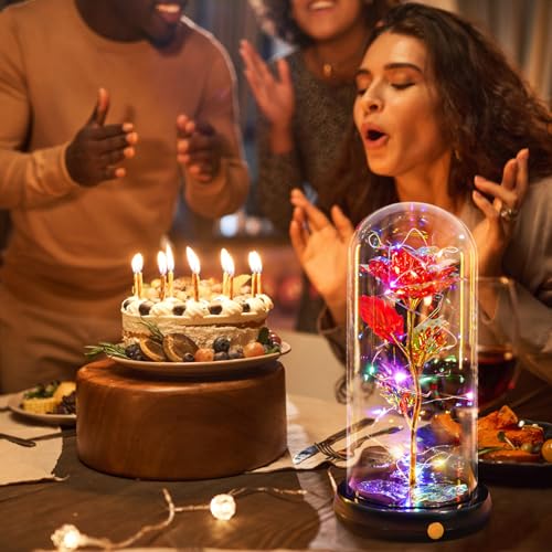 Mothers Day Flowers Gifts for Mom Women Birthday Gift, Rechargeable Galaxy Glass Rose in Glass Dome Forever Crystal Rose Flowers Mother's Day Roses Gifts for Mom Daughter Wife Women Grandma Sister Red - color: Usb-e Red
