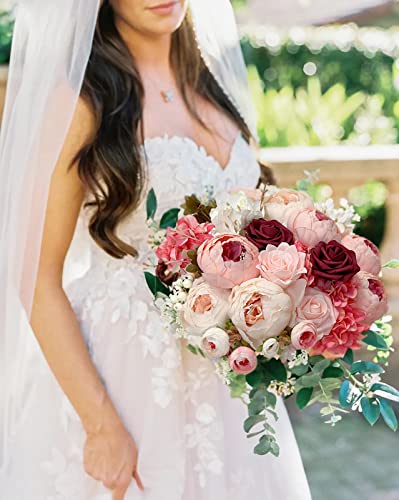 FACINOC Peonies Artificial Flowers Pink Bouquet Box Set Fake Peony Bulk for DIY Bridal Baby Shower Decorations Wedding Centerpieces for Table Faux Silk Floral Arrangement Party Home Decor Indoor - color: C (Pink, Beige)