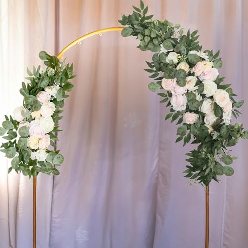 Efavormart Set of 2 Large Cream Blush Silk Rose Floral Swags with Eucalyptus Greenery, Premium 24" and 42" Artificial Flower Arrangements for Boho-Luxe Wedding Arch Staging - color: Type20