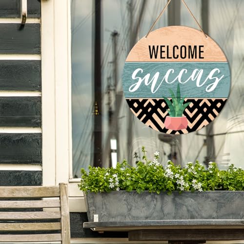 Muktoujaumai Welcome Sign Front Door Decor, Welcome Round Hanging Sign Decor Boho Decorations Succulent Wall Wood Sign for Door, Porch, Home, Plant Lover Gift, Welcome Succas - color: Y5
