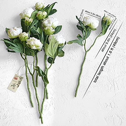 FiveSeasonStuff Vintage White Peonies – Realistic Artificial Silk Flowers with Dry-Look Petals, 6 Stems for Rustic Home & Wedding Bridesmaids Bouquet Bridal Showers - color: Antique White (6 Stems)