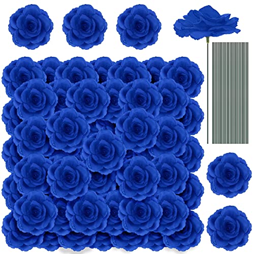 Yunlly 100 Pcs Artificial Flowers Fake Silk Roses Long Stem Rose Bouquet Wedding Party Home Decor for DIY Baby Shower Centerpieces Tables Home Decorations(Blue) - color: Blue