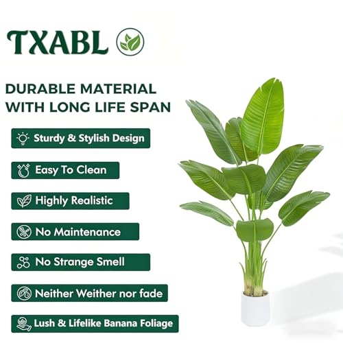 Artificial Bird of Paradise Plant 5FT Fake Palm Tree Feaux Plants in White Pot Artificial Tree Fake Plant for Indoor Outdoor Modern Decoration for Home Living Room Office - color: White, size: 5FT
