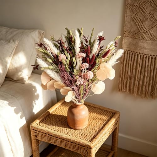 Blush Pink & Burgundy Dried Flower Bouquet, Cream Pampas Grass with Sage Green & Eucalyptus, Boho Dried Flowers for Wedding, Home Décor - color: Blush Pink Pampas Grass Bouquet