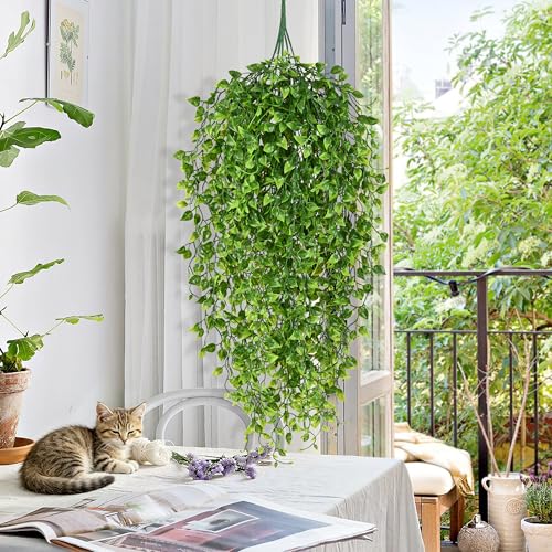 Waipfaru 4Pcs Artificial Hanging Plants, Fake Vines Boston Ivy Fake Hanging Plants for Outdoors UV Resistant Ivy Artificial Plants Faux Plants Indoor Living Room Boho Wall Porch Shelf Decor - color: Boston Ivy, size: 4Pcs Plants