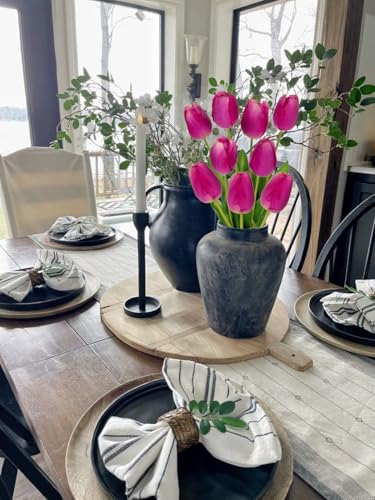 6PCS 23" Fake Tulip Flowers Artificial Fuchsia Tulips Long Stem Faux Flower, Silk Flower Décor for Floral Arrangement Home Farmhouse Wedding Decoration - color: Fuchsia