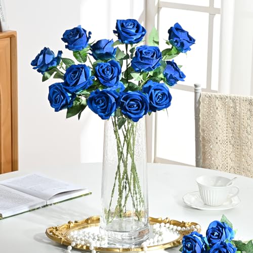 Waipfaru 50 Pcs Blue Roses, Fake Roses Artificial Velet Flowers for Valentines Mothers Day Wedding Centerpieces Decor (Royal Blue) - color: Royal Blue, size: 50 Pcs