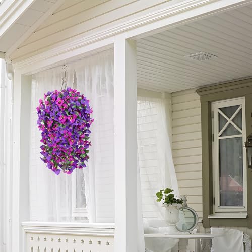 2 pcs Artificial Faux Bougainvillea Flowers Plants for Outdoor Outside Summer Decoration, Fake Silk UV Resistant Long Trailing Vines for Front Door Porch Planter Balcony, Deep Purple Deep Lotus - color: Dark Purple Dark Lotus