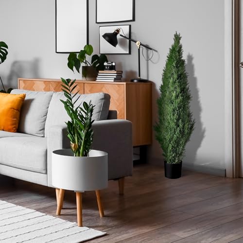 TRESIL Set of 2 Pre-Potted 4 Feet Faux Cedar Tree, Lifelike UV Protected Front Door Decor, Porch, Garden, Entryway Topiary, Indoor/Outdoor Use - Ready to Display - size: 4Ft-2Pack
