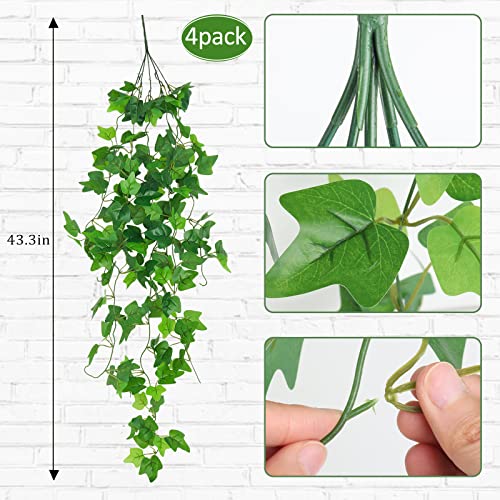 RECUTMS Fake Vines 4pcs Artificial Ivy Hanging Plant Silk Leaves Faux Greenery Garland for Room Indoor Outdoor Garden Door Wall Baskets Wedding Party Table Balcony Decor - color: Hang-green