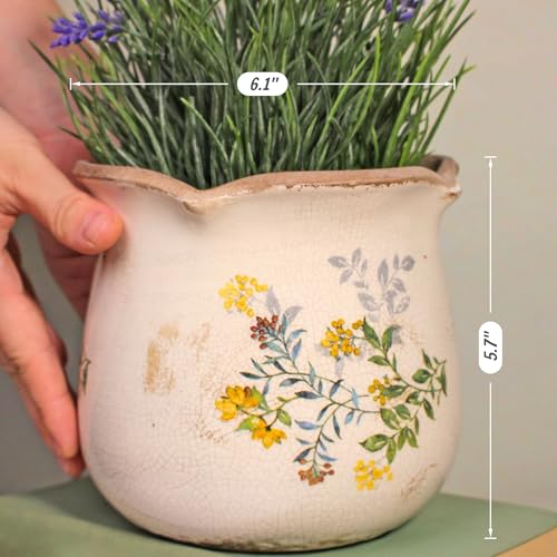 Xiaan Jiaju Ceramic Flower Vase, Rustic Farmhouse Vases & Planting Pots with Drainage, European Home Decor for Mantel Fireplace Bookshelf Wedding Centerpieces Gift, Yellow Blooms - color: Yellow Blooms