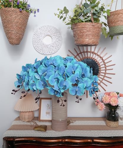 41.34" Orchid Artificial Flowers 6PCS Velvet Silk Fake Orchids Long Stem Artificial Flowers for Tall Vase for Home Wedding Decoration(Ocean Blue) - color: Ocean Blue