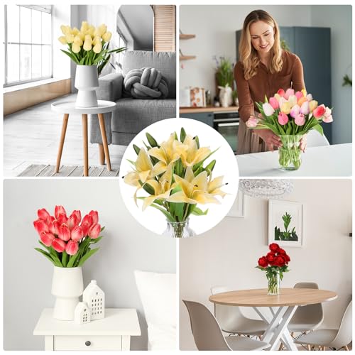 PATIKIL Lily Fake Flowers, 3PCS Lily Artificial Flowers Artificial Lily Silk Faux Flowers in Vase Real Touch for Home Decor Centerpiece Table Decorations Dining Room, Yellow - color: Yellow