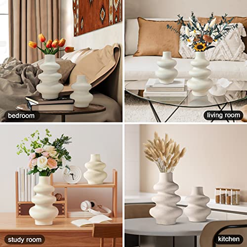 Ceramic Vases Set of 2-White Vase for Modern Home Decor, Flower Vases for Aesthetic Room Decor,Boho Decor Wedding Dinner Table Party Office Centerpiece Table Decorations (A White) - color: A White