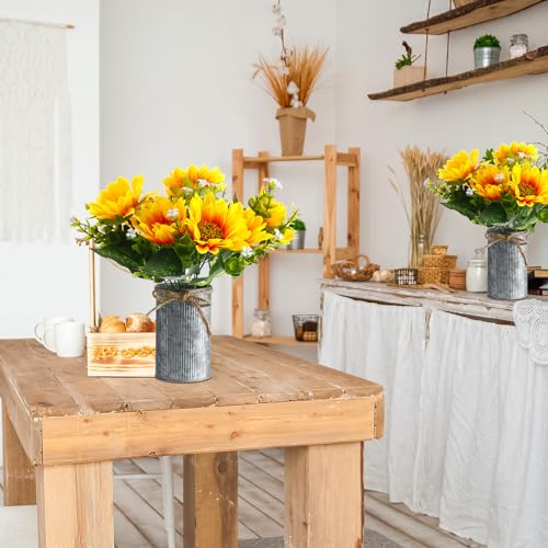 SiliFine 12 Sets Sunflowers Centerpieces for Tables Artificial Sunflower with Vase Rustic Faux Flower for Home Summer Spring Kitchen Decor (Vintage Color) - color: Vintage Color